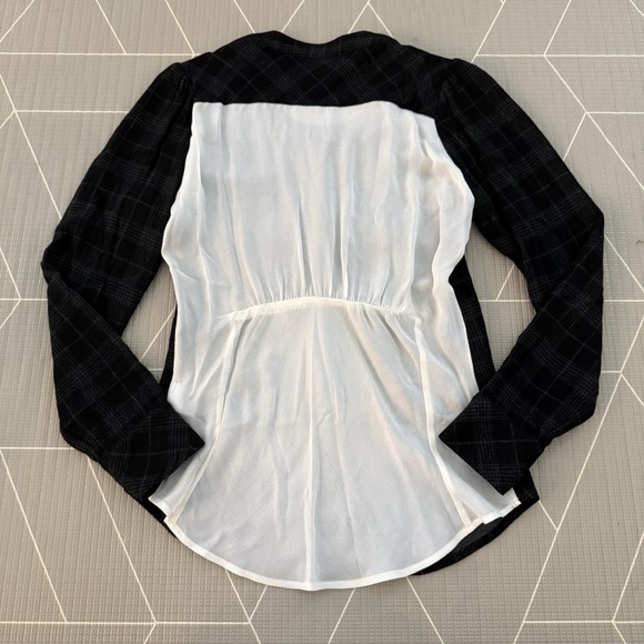 Ulla‎ Johnson Women's Size 2 Wool Plaid Popover Top Ruched Silk Back - Picture 2 of 7